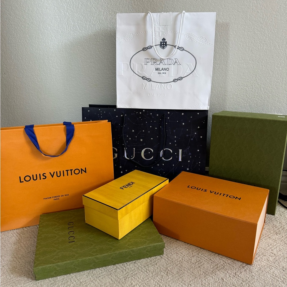 Designer Boxes and Gift Bags lot Gucci Louis Vuitton Fendi Prada